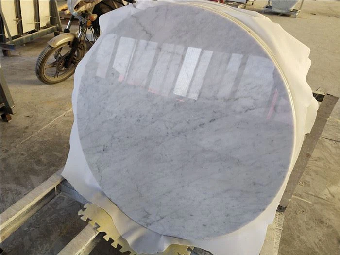 Round carrara marble table top polished