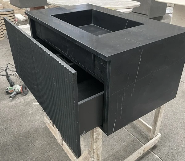 Black Nero Marquina Marble Fluted Bar Cabines